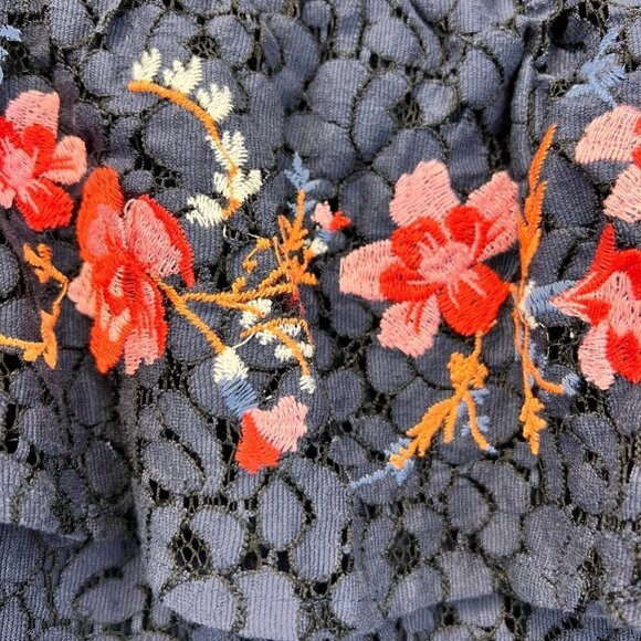 Blu Pepper Womens Dress Blue Floral Embroidered Lace Overlay Spaghetti Strap S - Picture 8 of 11